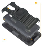Black Rugged Case + Belt Clip with Magnetic Car Mount for LG K40, Solo, K12 Plus
