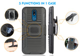 Black Rugged Grip Case with Stand and Belt Clip Holster for LG Xpression Plus 2