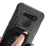 Black Rugged Finger Grip Case Stand and Belt Clip Holster for LG K51, Reflect