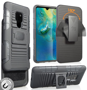 Black Magnet Grip Case Rugged Cover Stand + Belt Clip Holster for Huawei Mate 20