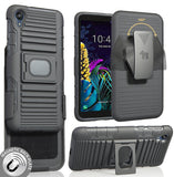 Black Rugged Grip Case with Ring Stand + Belt Clip Holster for Motorola Moto E6