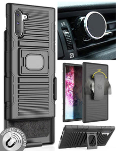 Black Rugged Case + Belt Clip + Magnetic Car Mount for Samsung Galaxy Note 10