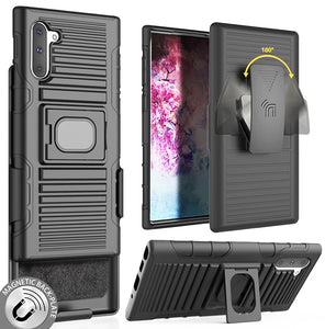 Black Rugged Grip Case with Stand + Belt Clip Holster for Samsung Galaxy Note 10