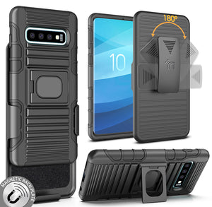Black Magnet Grip Case Rugged Cover + Belt Clip Holster for Samsung Galaxy S10
