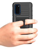 Black Rugged Grip Case with Stand and Belt Clip Holster for Samsung Galaxy S20