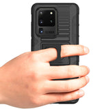 Black Rugged Case with Stand and Belt Clip Holster for Samsung Galaxy S20 Ultra