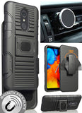 Black Grip Case + Belt Clip Holster + Magnetic Car Mount for LG Stylo 4 Q Stylus