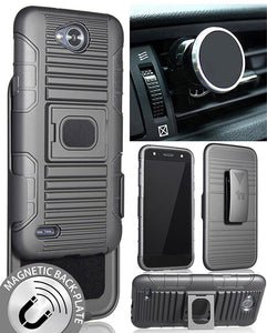 Black Case + Belt Clip + Magnetic Car Mount for LG X Power 2, X Charge, Fiesta 2