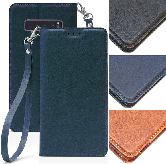 Leather Wallet Case Cover Stand + Wrist Strap Lanyard for Samsung Galaxy S10