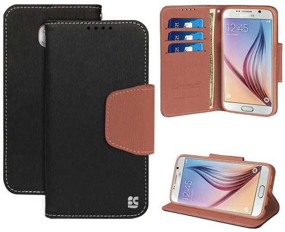 BLACK BROWN INFOLIO WALLET CREDIT CARD ID CASE COVER STAND FOR SAMSUNG GALAXY S6