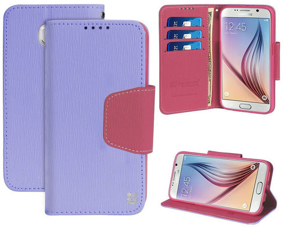 PURPLE PINK INFOLIO WALLET CREDIT CARD ID CASH CASE STAND FOR SAMSUNG GALAXY S6