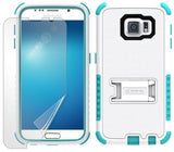 WHITE TURQUOISE RUGGED TRI-SHIELD HARD CASE COVER STAND FOR SAMSUNG GALAXY S6