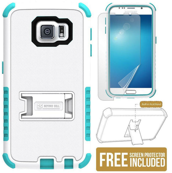 WHITE TURQUOISE RUGGED TRI-SHIELD HARD CASE COVER STAND FOR SAMSUNG GALAXY S6