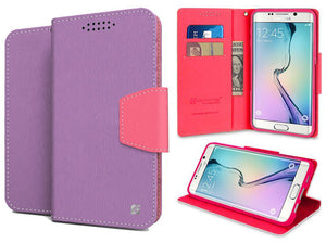 PURPLE/PINK INFOLIO WALLET CREDIT CARD ID CASE FOR SAMSUNG GALAXY S6 EDGE PLUS +