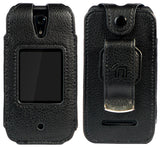 Black Vegan Leather Case with Belt Clip for Schok Classic 2019 Flip Phone SC3218