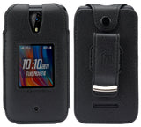 Black Vegan Leather Case Screen Protector Belt Clip for Schok Flip Phone (2022)