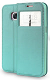 MINT GREEN WINDOW WALLET CREDIT ID CARD CASE STAND FOR SAMSUNG GALAXY S7 EDGE