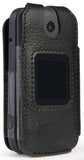 Black Vegan Leather Case with Belt Clip for Alcatel SmartFlip (2019), Go Flip 3