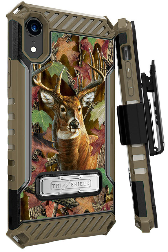 Whitetail Deer Outdoor Camo Case Cover + Belt Clip Holster for iPhone XR (10R)