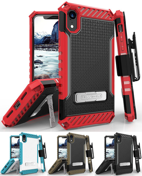 Tri-Shield Rugged Case Cover + Belt Clip Holster Strap for Apple iPhone XR 6.1