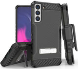 Tri-Shield Rugged Case with Stand + Belt Clip Holster + Strap for Galaxy S22 5G