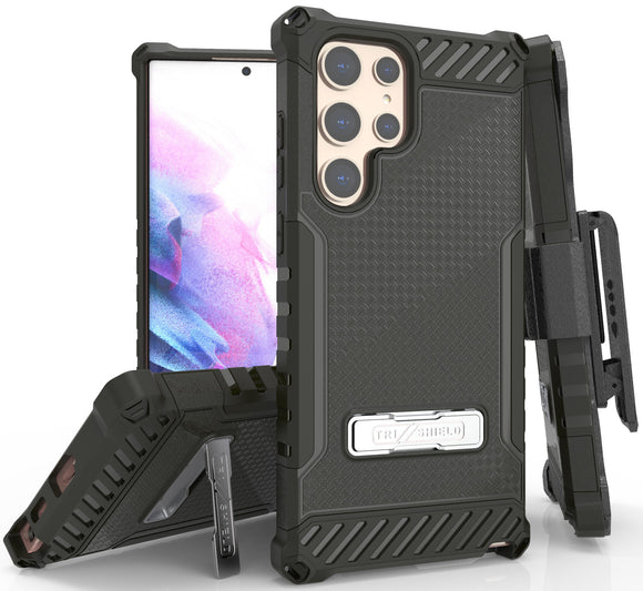 Tri-Shield Rugged Case Stand + Belt Clip Holster + Strap for Galaxy S22 Ultra 5G