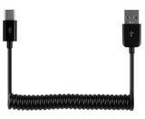 Black Short Coiled USB TYPE-C Charge/Sync Cable for Blackberry Key2 LE, Keyone