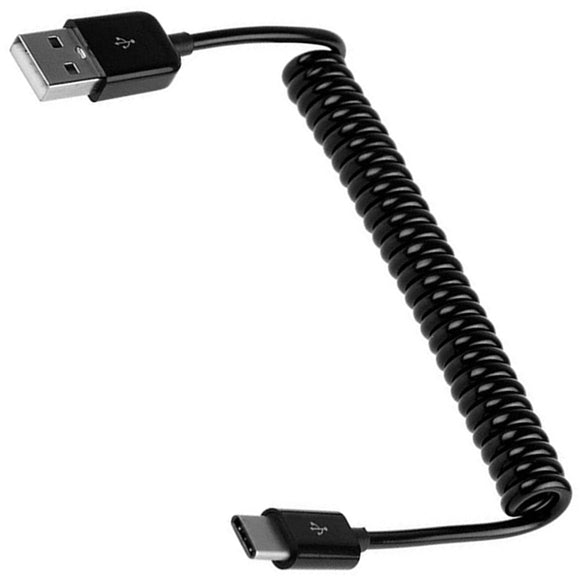 Black Short Coiled USB TYPE-C Charge/Sync Cable for HTC U12+, 10, Bolt, U11 Eyes