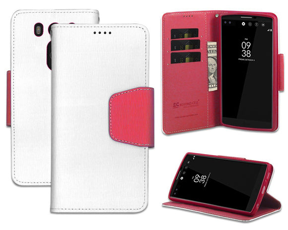 NEW WHITE/PINK INFOLIO WALLET CREDIT CARD ID CASE COVER STAND FOR LG V10 PHONE