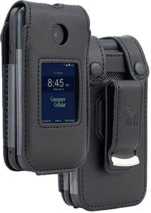 Black Vegan Leather Case Belt Clip for Consumer Cellular Verve Snap Flip Phone