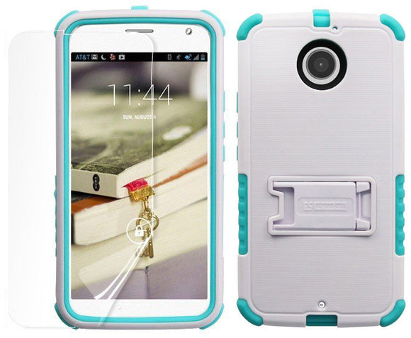 TURQUOISE TRI-SHIELD CASE STAND SCREEN PROTECTOR FOR MOTOROLA MOTO-X 2nd GEN